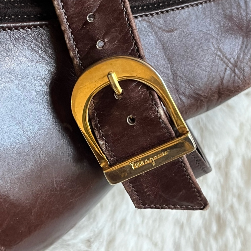 Salvatore Ferragamo Brown Ankle Boots with Gold Buckle - Picture 6 of 11